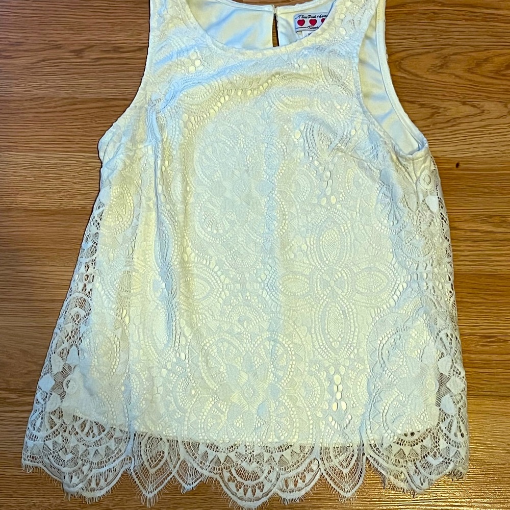 Three Pink Hearts Trixxi Ivory Top Size XS